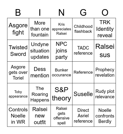 Deltarune Ch5 bingo Card