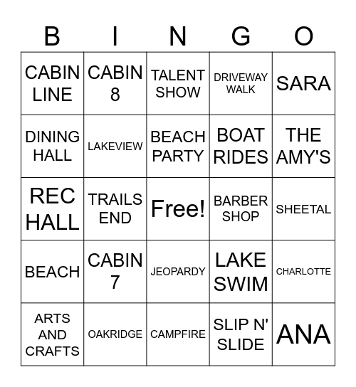 SHADOW LAKE BINGO Card