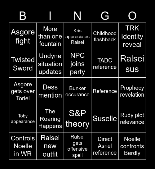 Deltarune Ch5 bingo Card