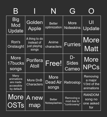 P:AFN Update Bingo Card
