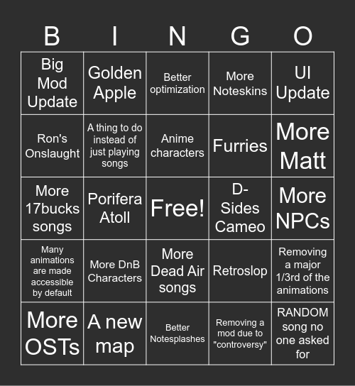 P:AFN Update Bingo Card