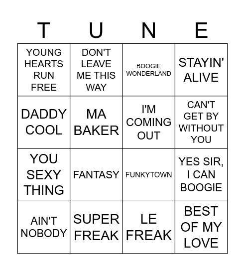 70s DISCO Bingo Card