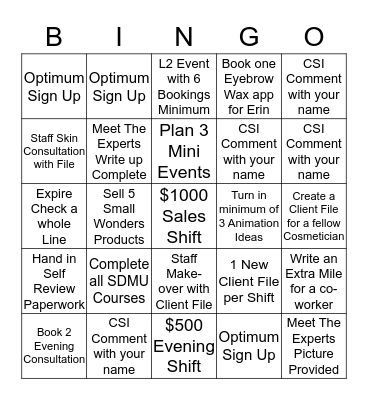 Monthly Cosmetics Customer Service Bingo Card