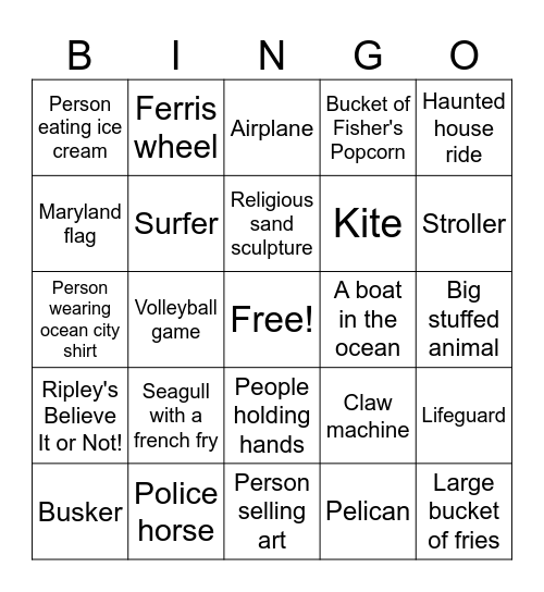 Boardwalk Bingo Card