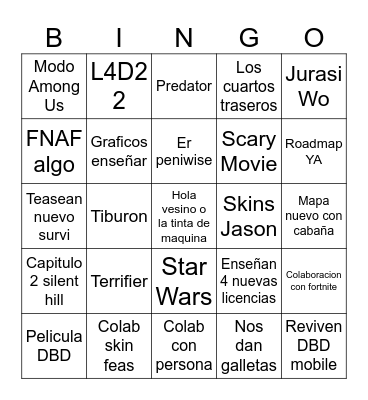 DIRECTO DBD Bingo Card