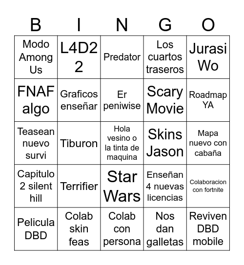 DIRECTO DBD Bingo Card