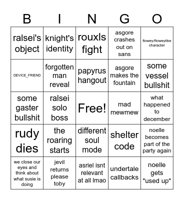 DELTARUNE chapter 5 Bingo Card