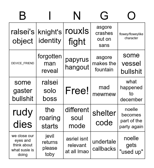DELTARUNE chapter 5 Bingo Card