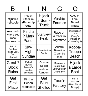 Mario Kart World Bingo Card