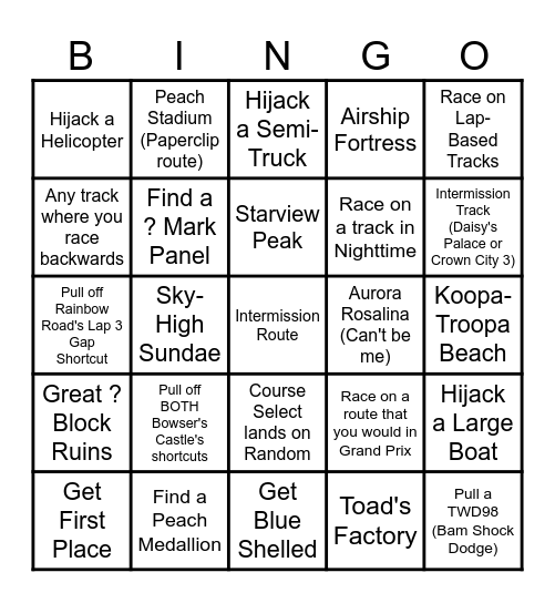 Mario Kart World Bingo Card
