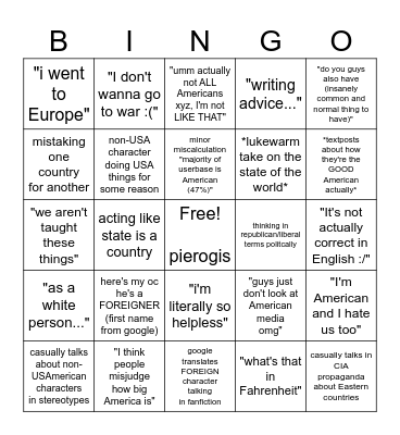 USAMERICANCENTRISM TUMBLR / FANDOM Bingo Card