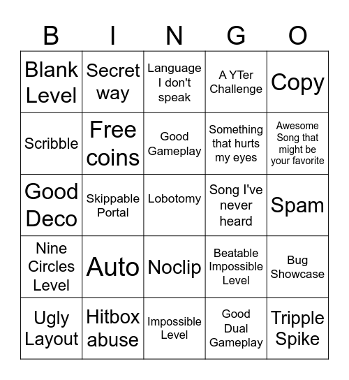 GD Recent Tab Bingo Card