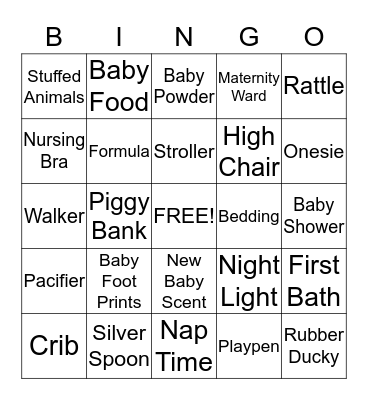Baby Shower Bingo Card