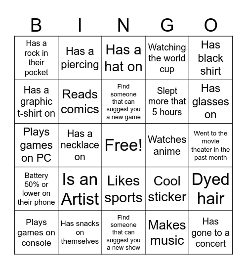 L2E Day One Bingo Card