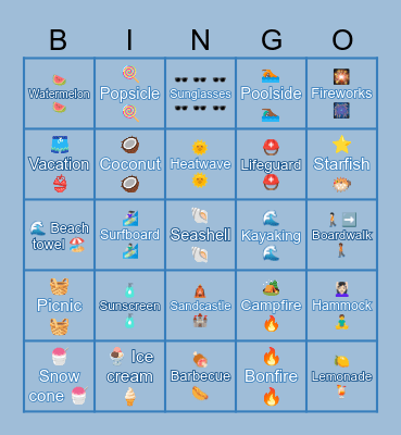 #1 - SUMMERTIME Bingo Card