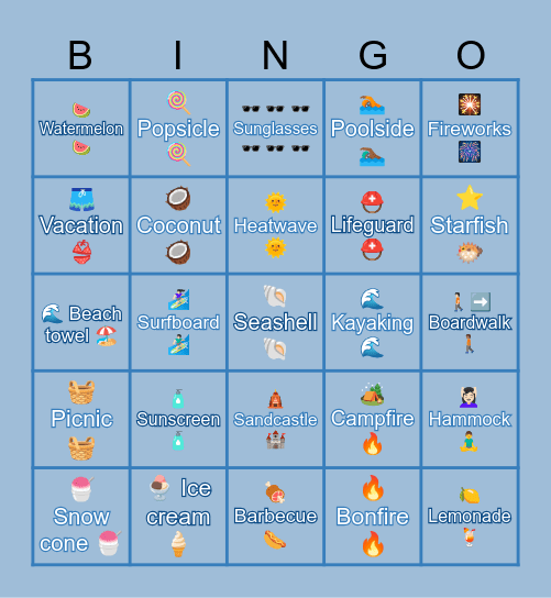 #1 - SUMMERTIME Bingo Card