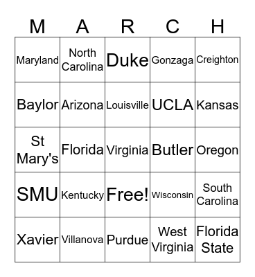 March Madness Bingo Card