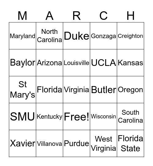 March Madness Bingo Card