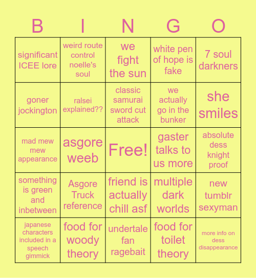 Deltarune Chapter 5 bingo Card