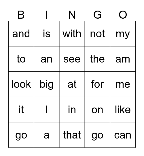 Popcorn Words #1 Bingo Card