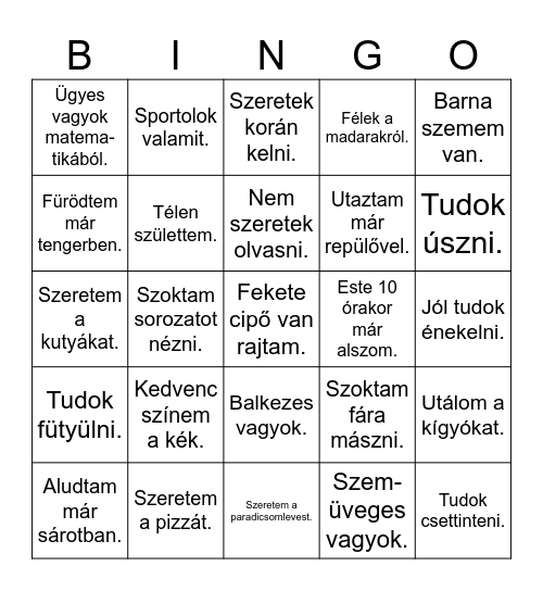 Ismerkedo bingo Card