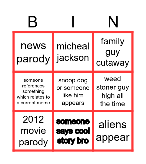 disaster movie bingo Card