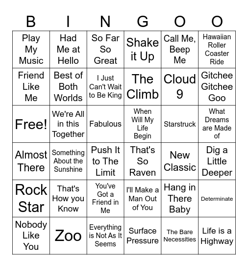 Music Bingo Card