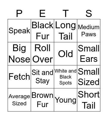 Pets Bingo! Bingo Card