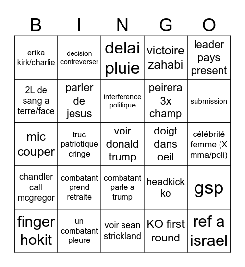 UFC BINGO Card