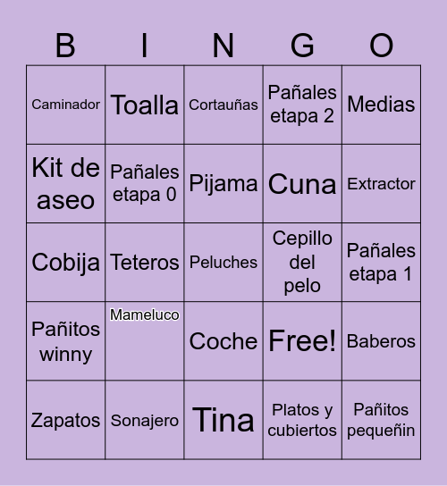 Baby shower Bingo Card