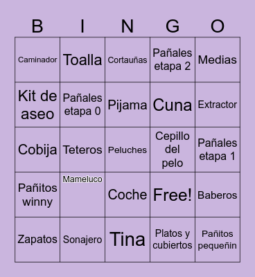 Baby shower Bingo Card