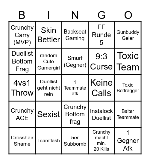 Crunchy VALO Bingo Card