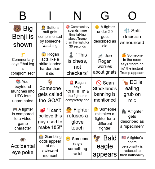 🥊 UFC Freedom 250 (aka Trump's Birthday 🤡) Bingo Card