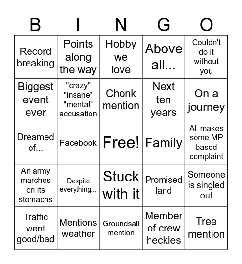 PD Speech Bingo Card