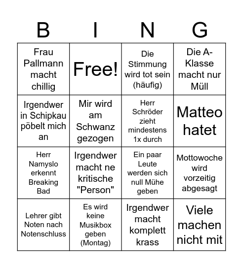 Mottowoche Binge Bingo Card