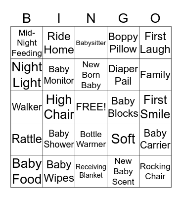 Baby Shower Bingo Card