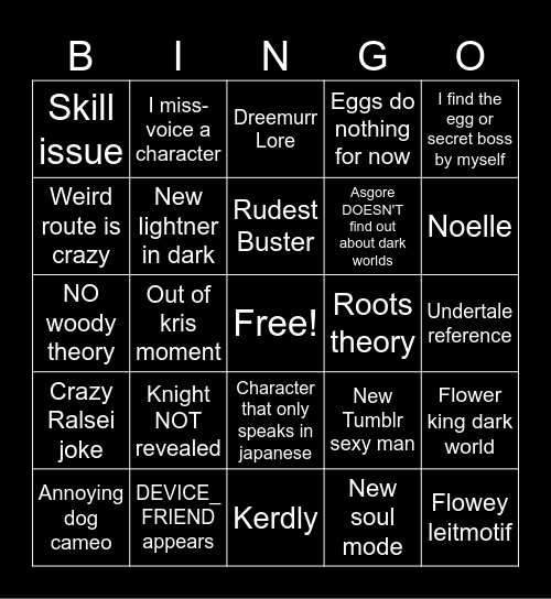 Deltarune Chapter 5 Bingo Card
