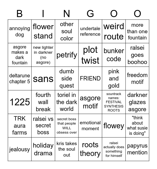 deltarune chapter 5 bingo board Bingo Card