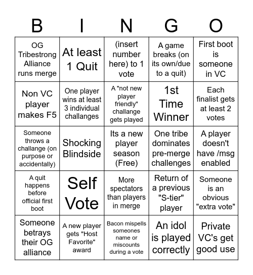 Survivor Revival Season 111 Bingo Card