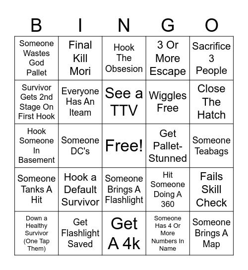 Killer DBD Bingo Card