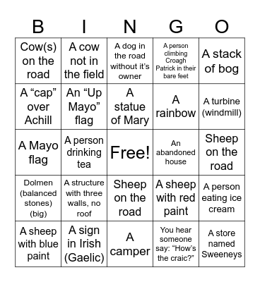 County Mayo Ireland Bingo Card