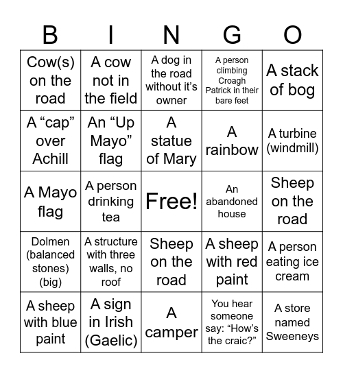 County Mayo Ireland Bingo Card