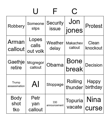 UFC Bingo Card