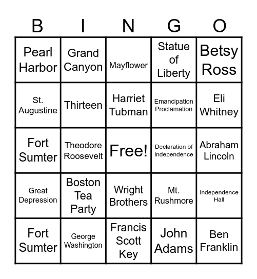 Happy Birthday, America Bingo Card