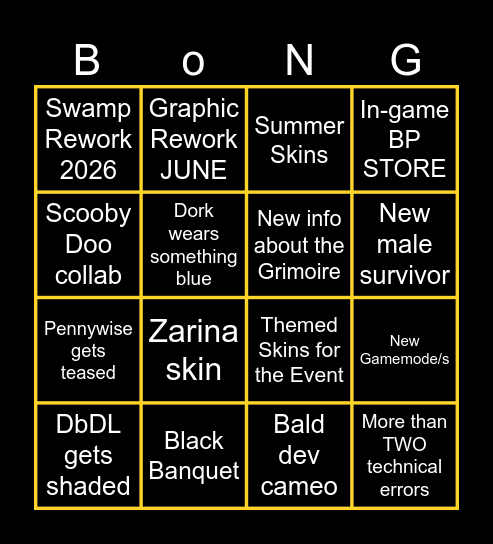 DbD's 10th ANNIVERSARY Bingo Card