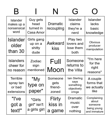 Love Island USA Season 8 Bingo Card