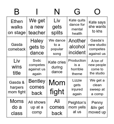 Dance Bingo Card