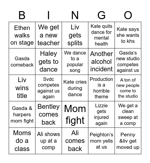 Dance Bingo Card