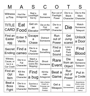 INDIE MASCOT HORROR BINGO Card