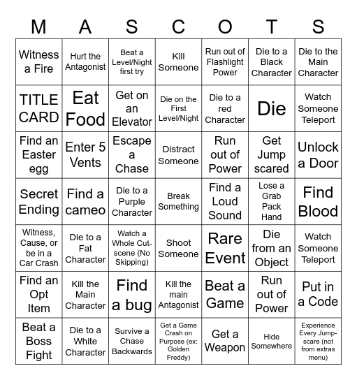 INDIE MASCOT HORROR BINGO Card
